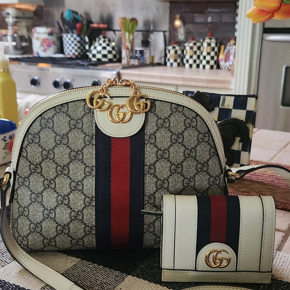 Gucci GG Supreme Monogram Web Small Ophidia Dome Shoulder Bag White